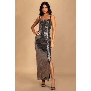 Lulus Glow Goals Copper Sequin Maxi Dress Gold - Size L